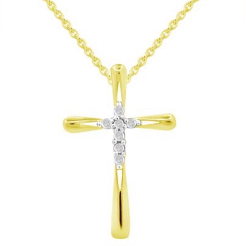 NWT Macy’s Diamond Cross 18" Pendant Necklace (1/10 Ct. T.w.) in 14k Gold